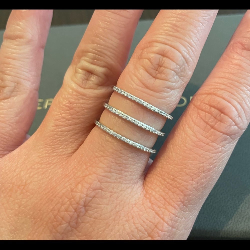 EF COLLECTION 14k White Gold Diamond Triple Spiral Statement Ring Size 7